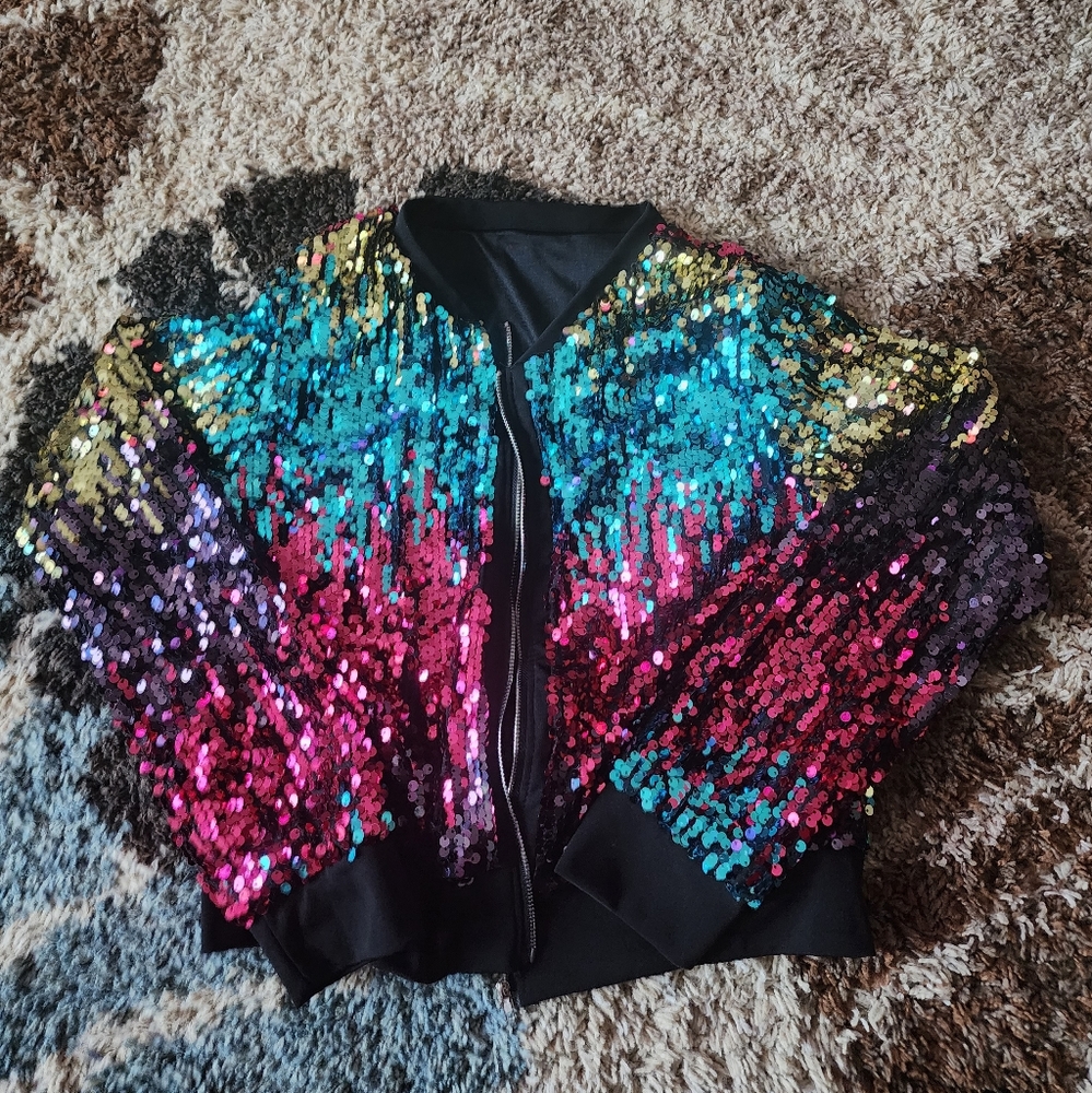 Shiny Sequin Bomber Jacket